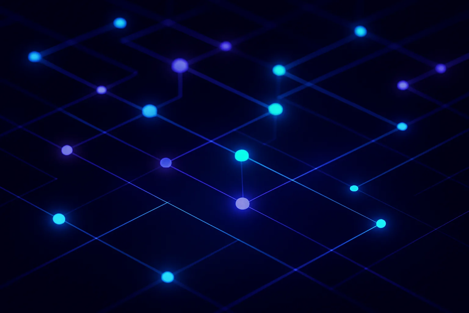 Abstract network of interconnected nodes with glowing pathways