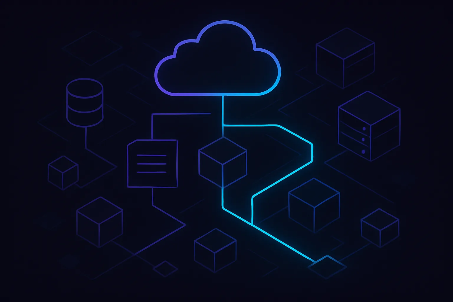 Abstract cloud architecture with cost-saving paths highlighted