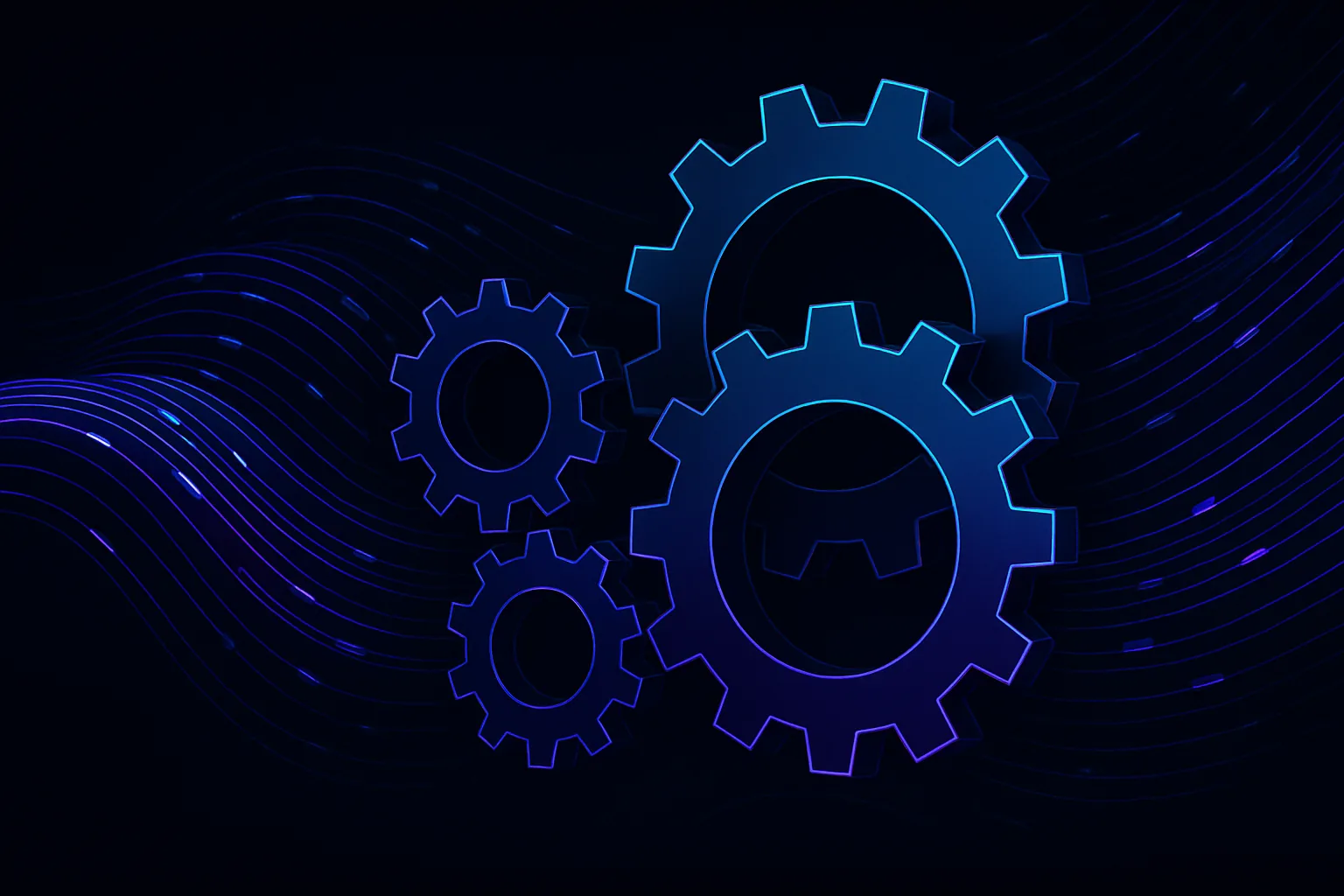 Abstract gears interlocking with data streams flowing through