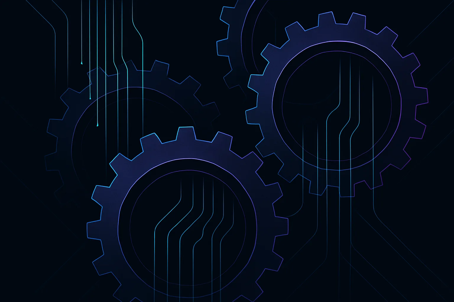 Abstract gears interlocking with data streams flowing through