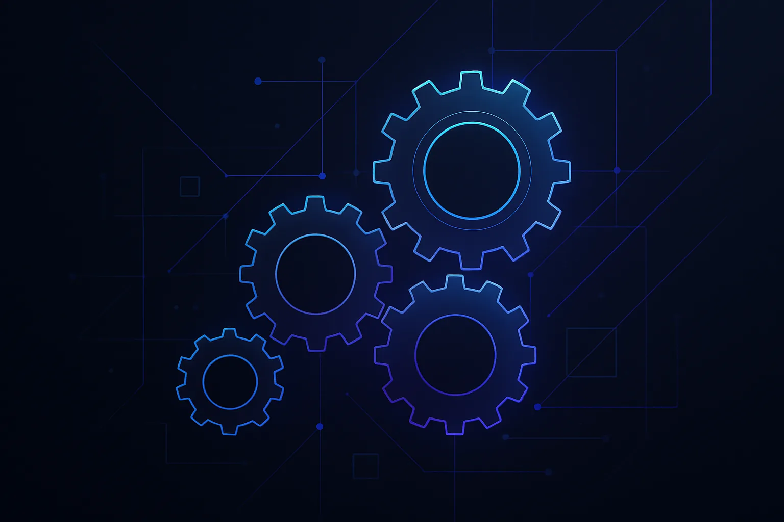 Abstract gears interlocking with glowing connections