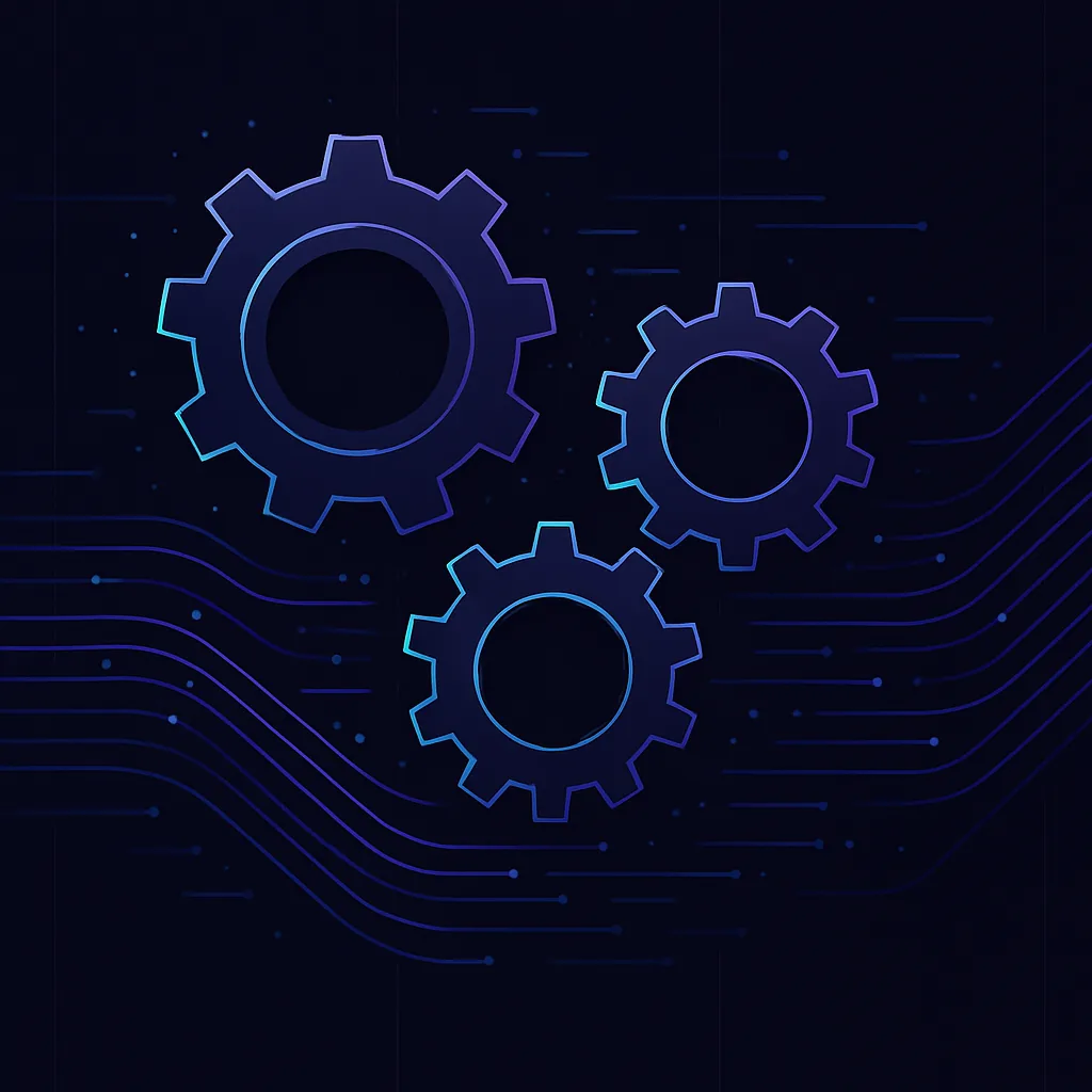 Abstract gears interlocking with data streams flowing through