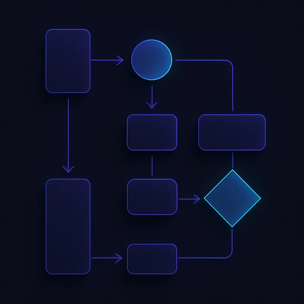 Abstract flowchart with nodes representing database selection steps