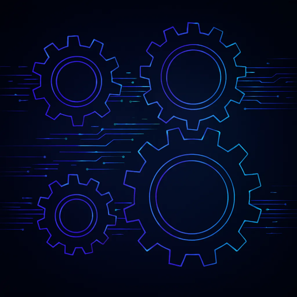Abstract gears interlocking with data streams flowing between them