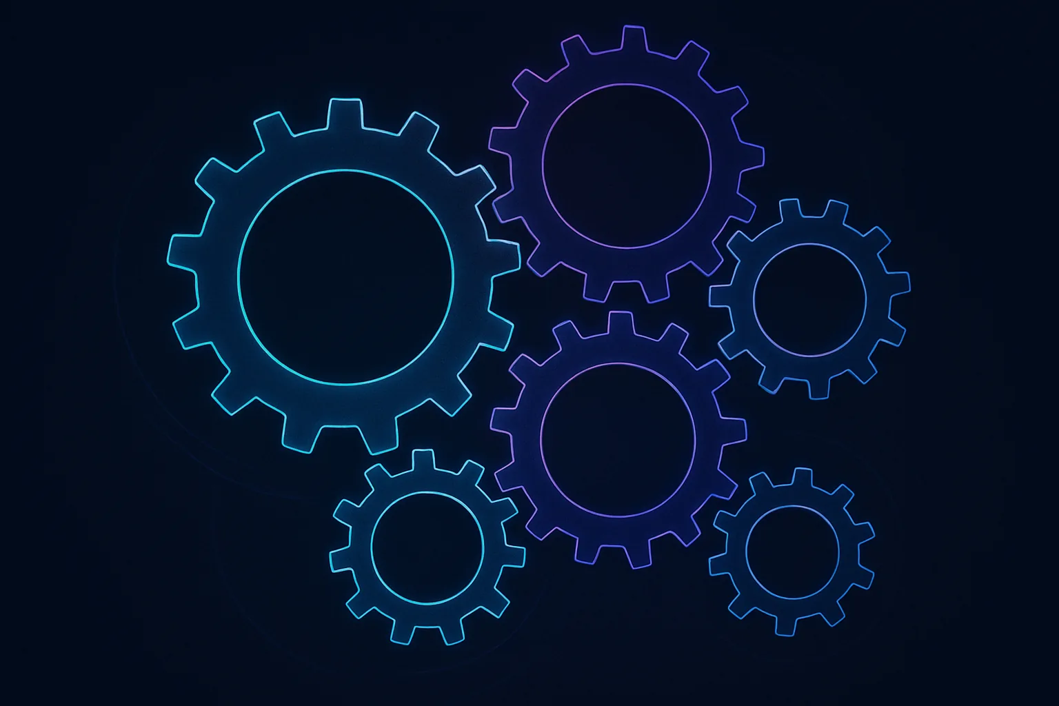 Abstract gears interlocking and rotating in sync
