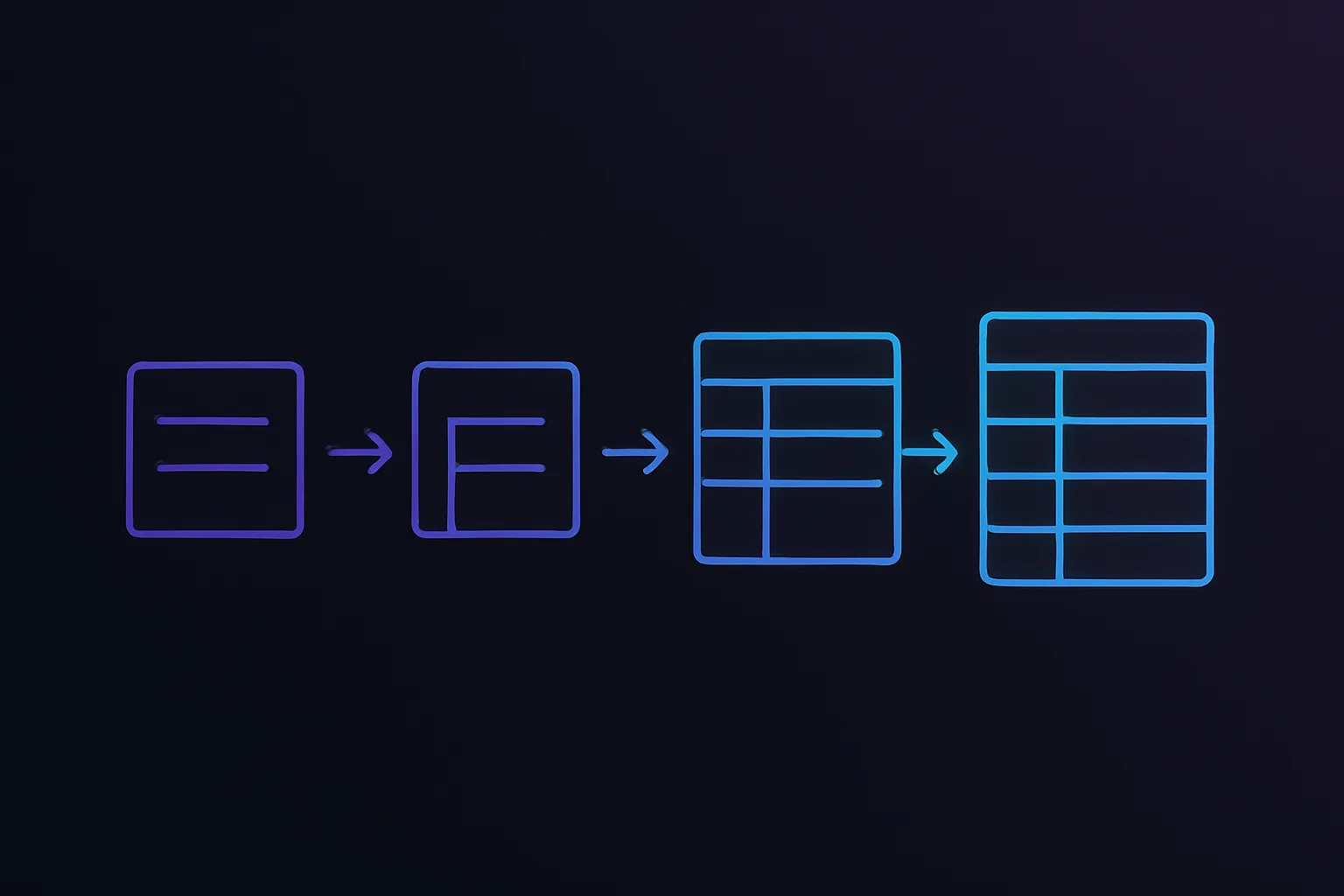 Database schema evolution with arrows indicating changes