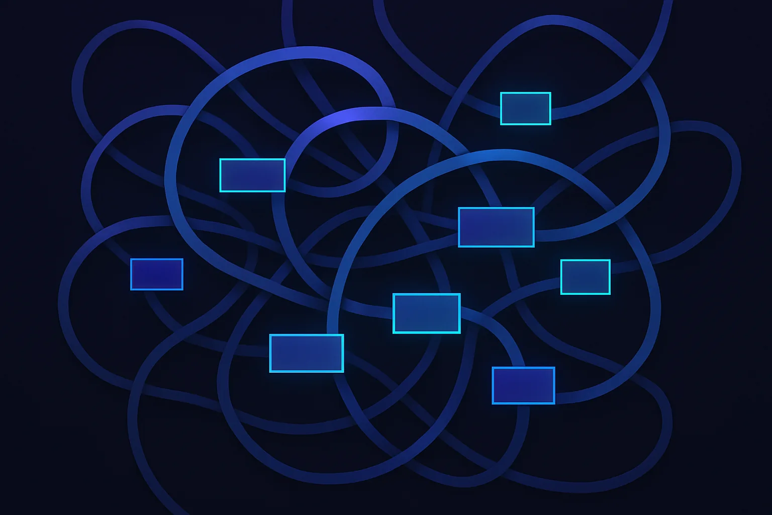 Tangled wires with data packets stuck