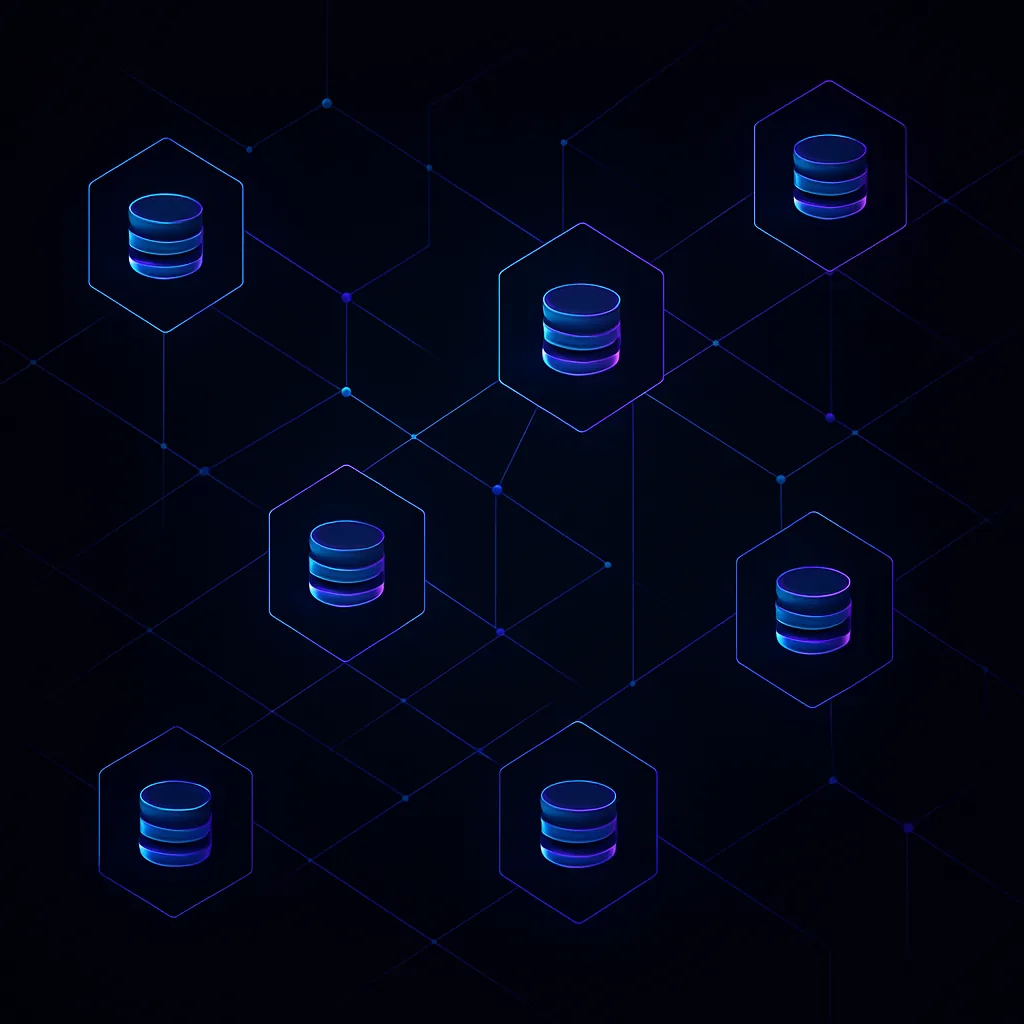 Abstract depiction of a microservices architecture with database migrations