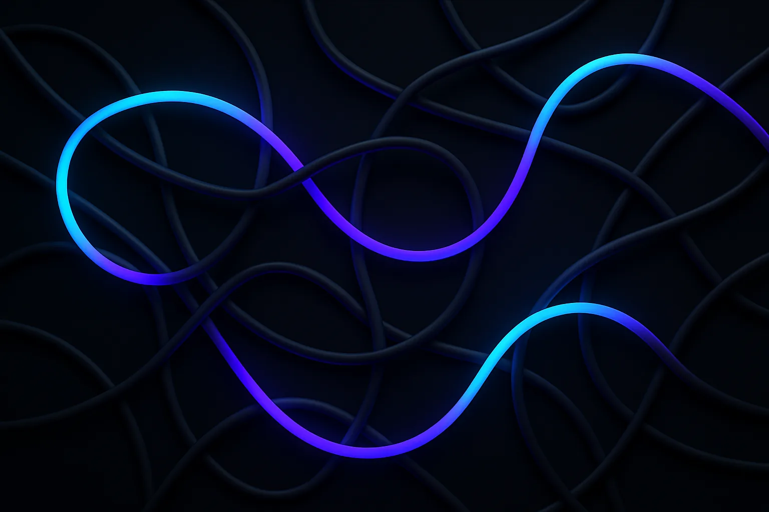 Abstract tangled wires with some glowing and others dim