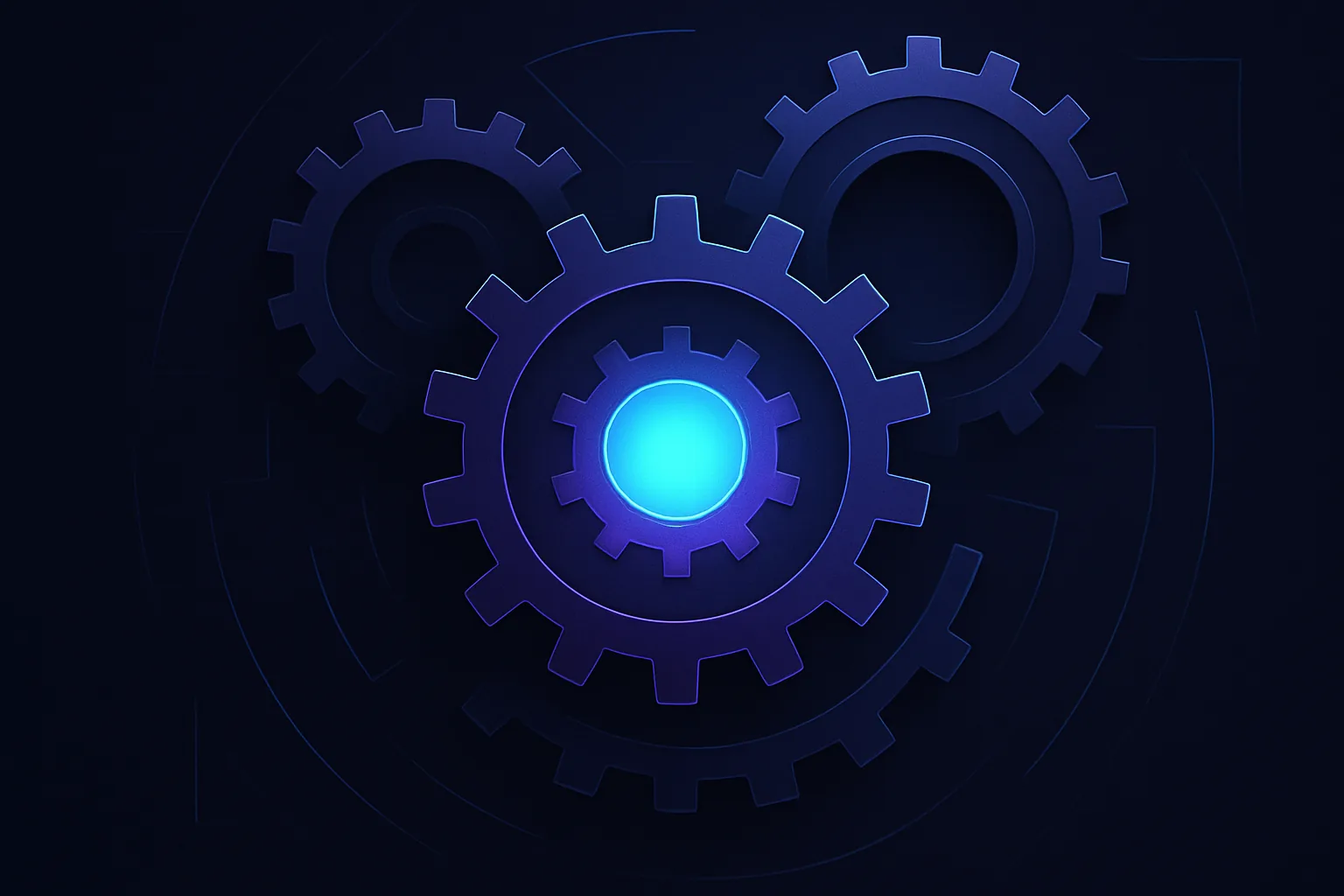 Abstract gears interlocking with a central glowing core