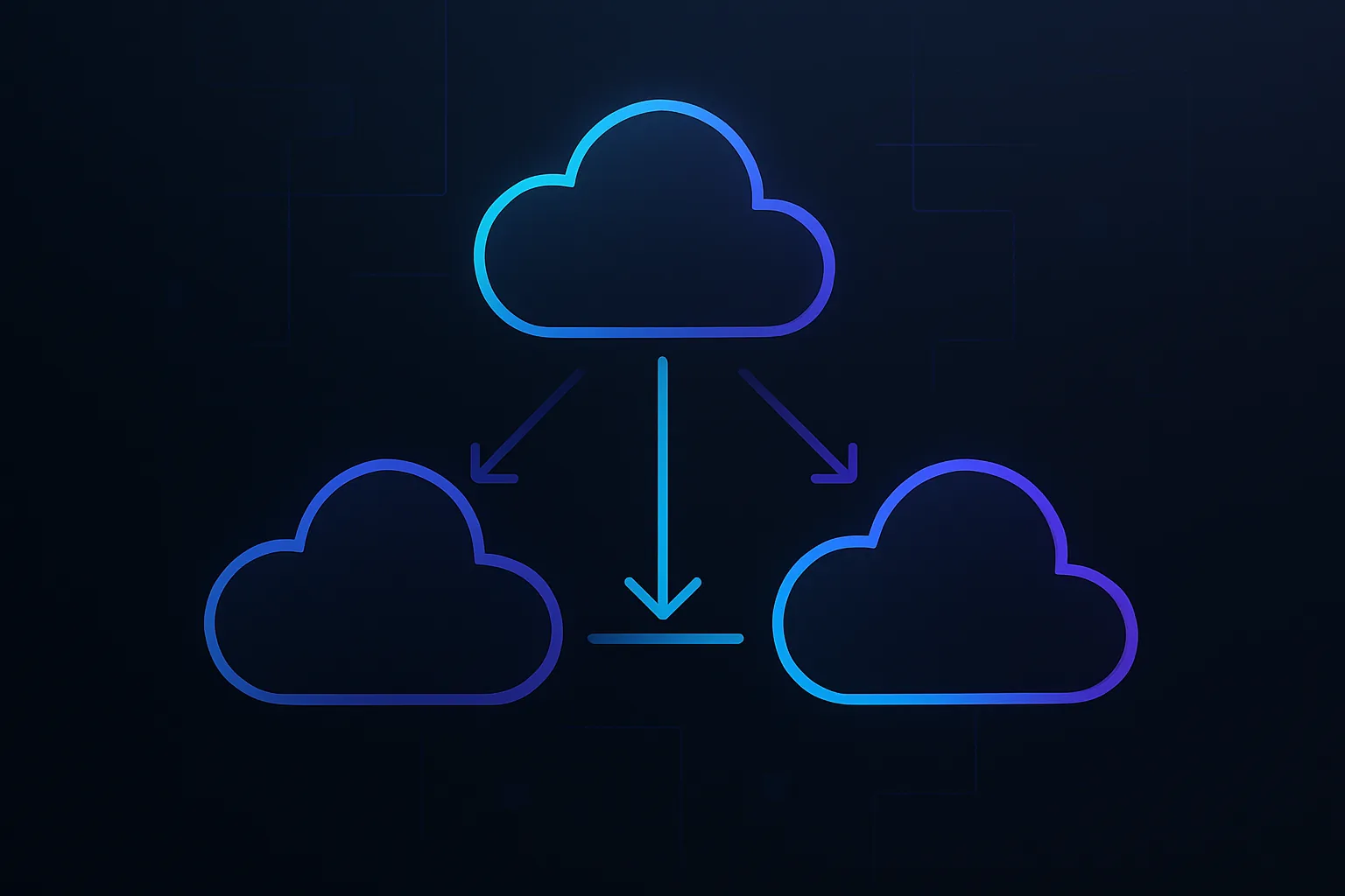 Three interconnected cloud icons with data flow arrows