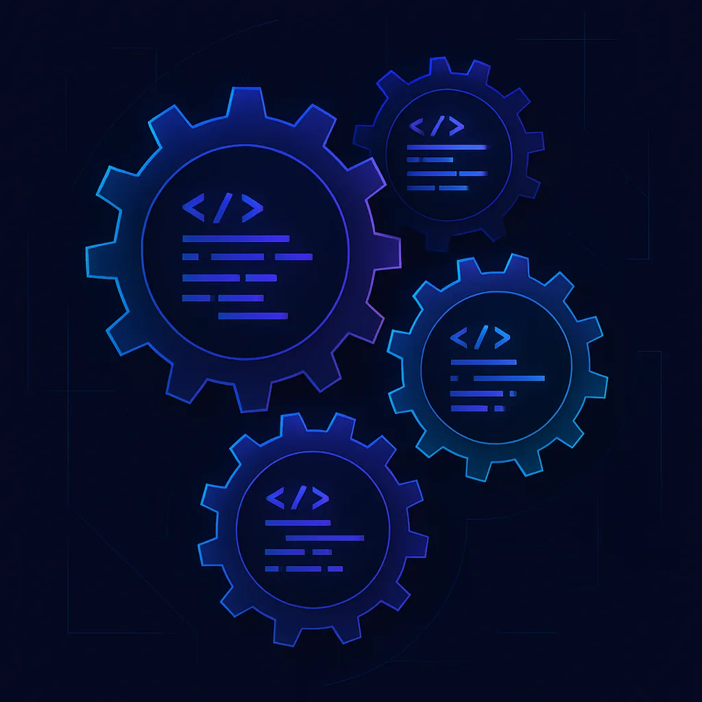 Abstract gears interlocking with code snippets
