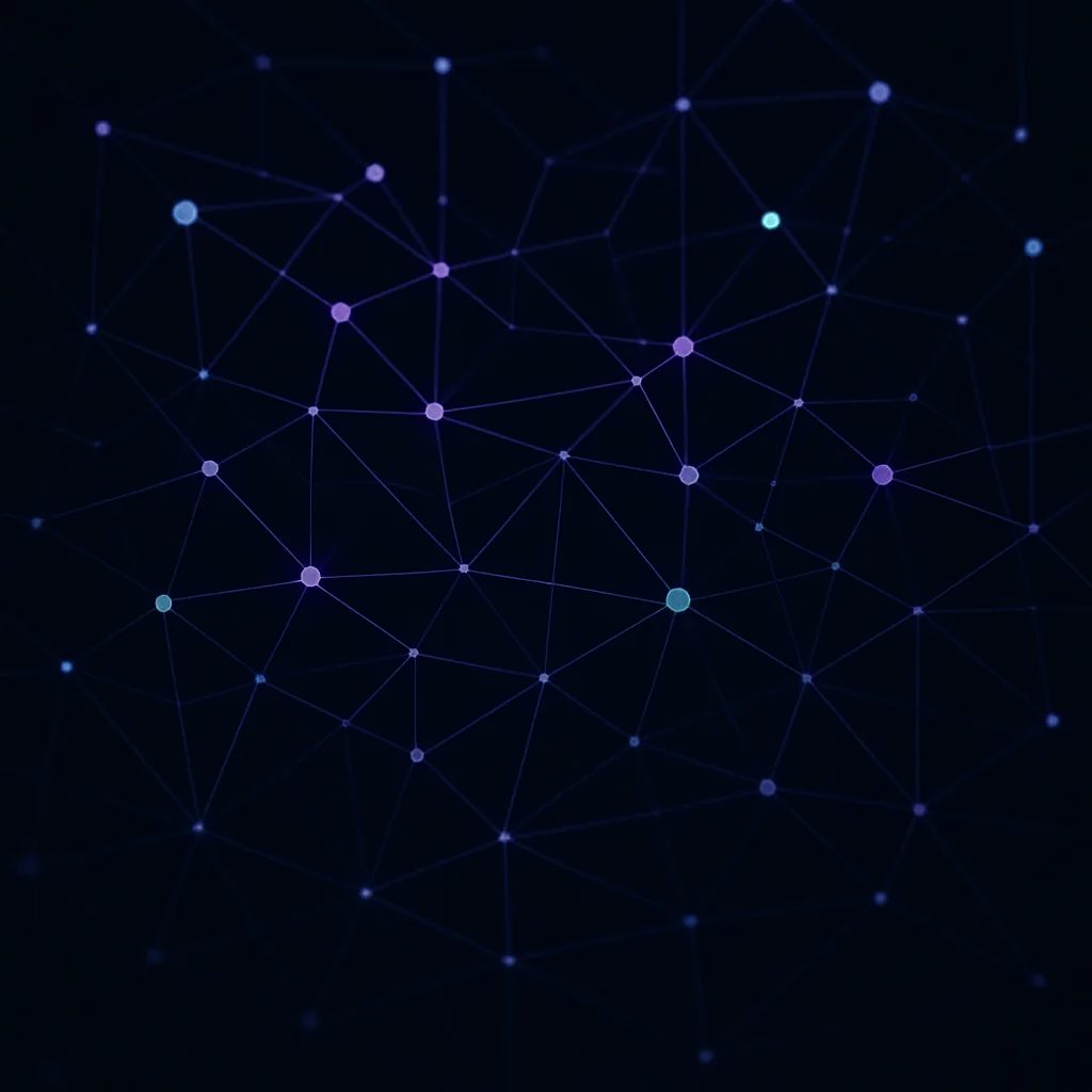 Complex network of nodes and connections representing data flow