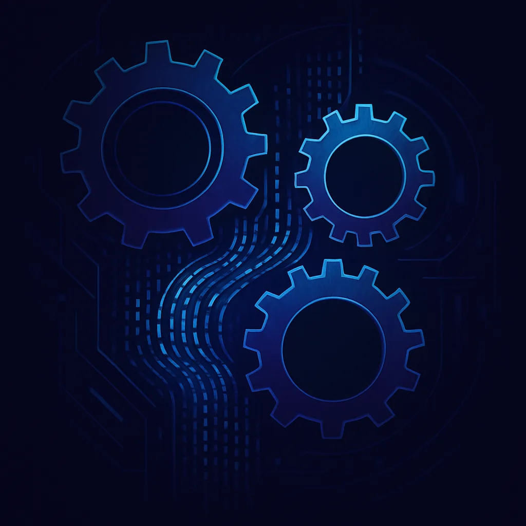 Abstract gears interlocking with digital code streams