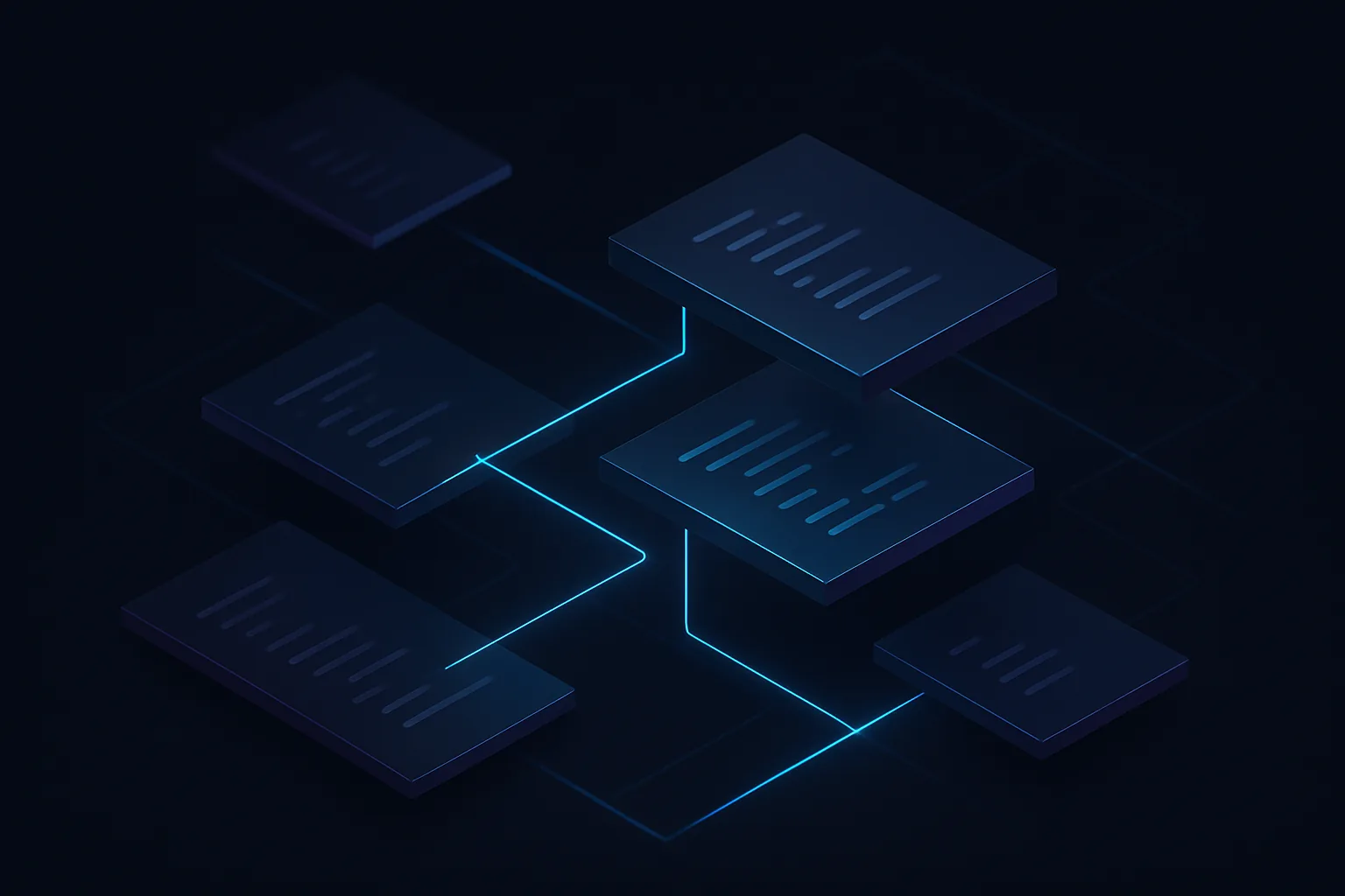 Abstract layers of code with connections forming a cohesive system