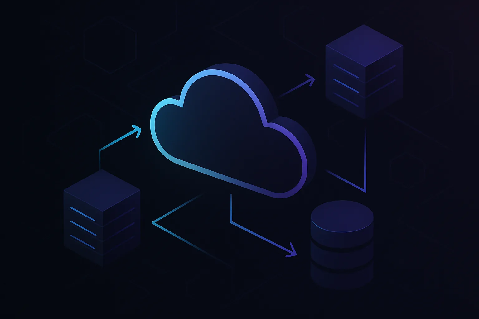 Abstract cloud architecture with data flow arrows