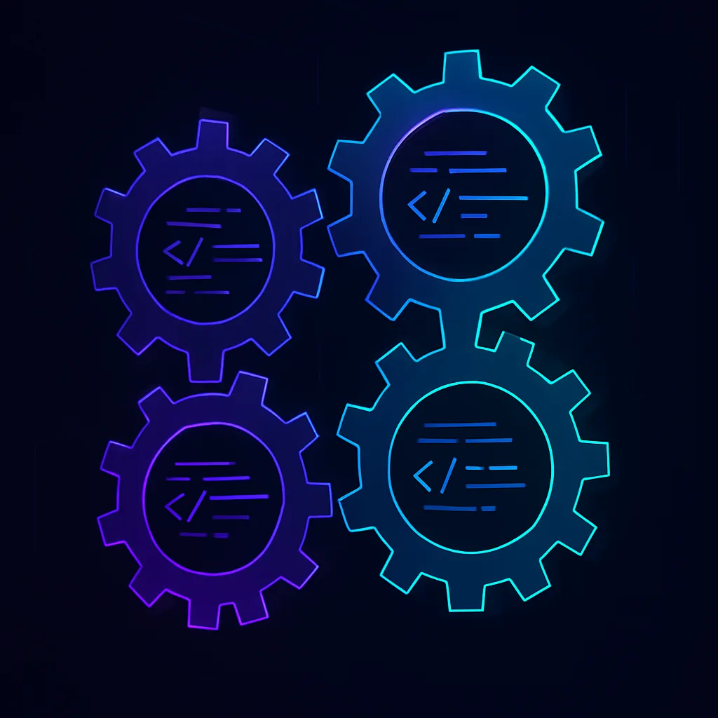Abstract gears interlocking with code snippets
