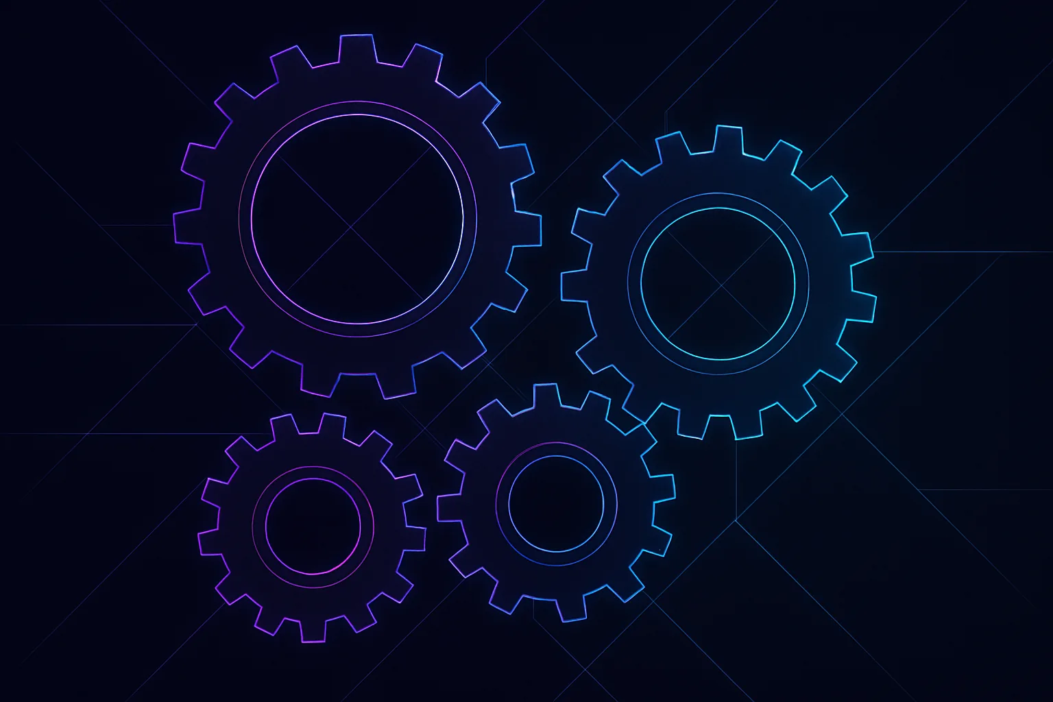 Abstract gears interlocking with glowing lines connecting them