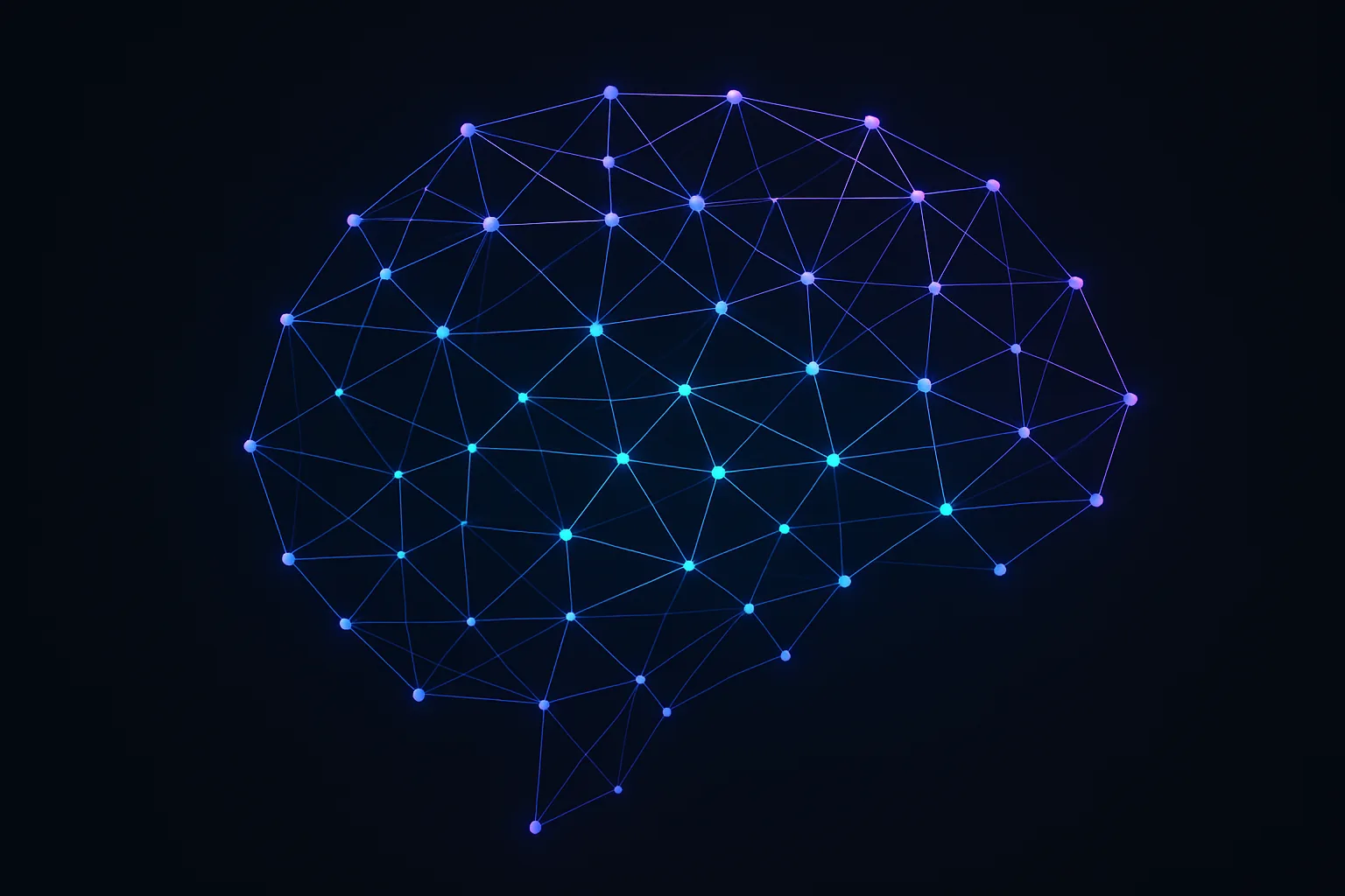 Network of nodes with glowing connections forming a brain-like structure