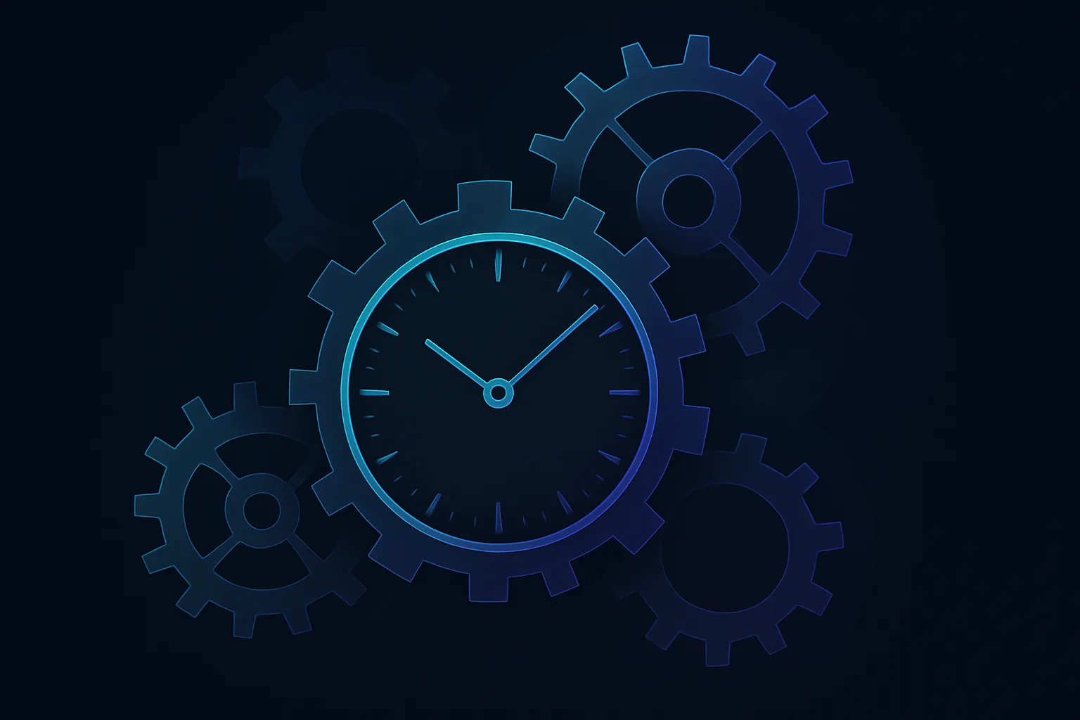 Abstract gears interlocking with a clock face