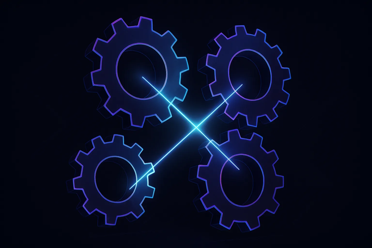 Abstract gears interlocking with light beams connecting them