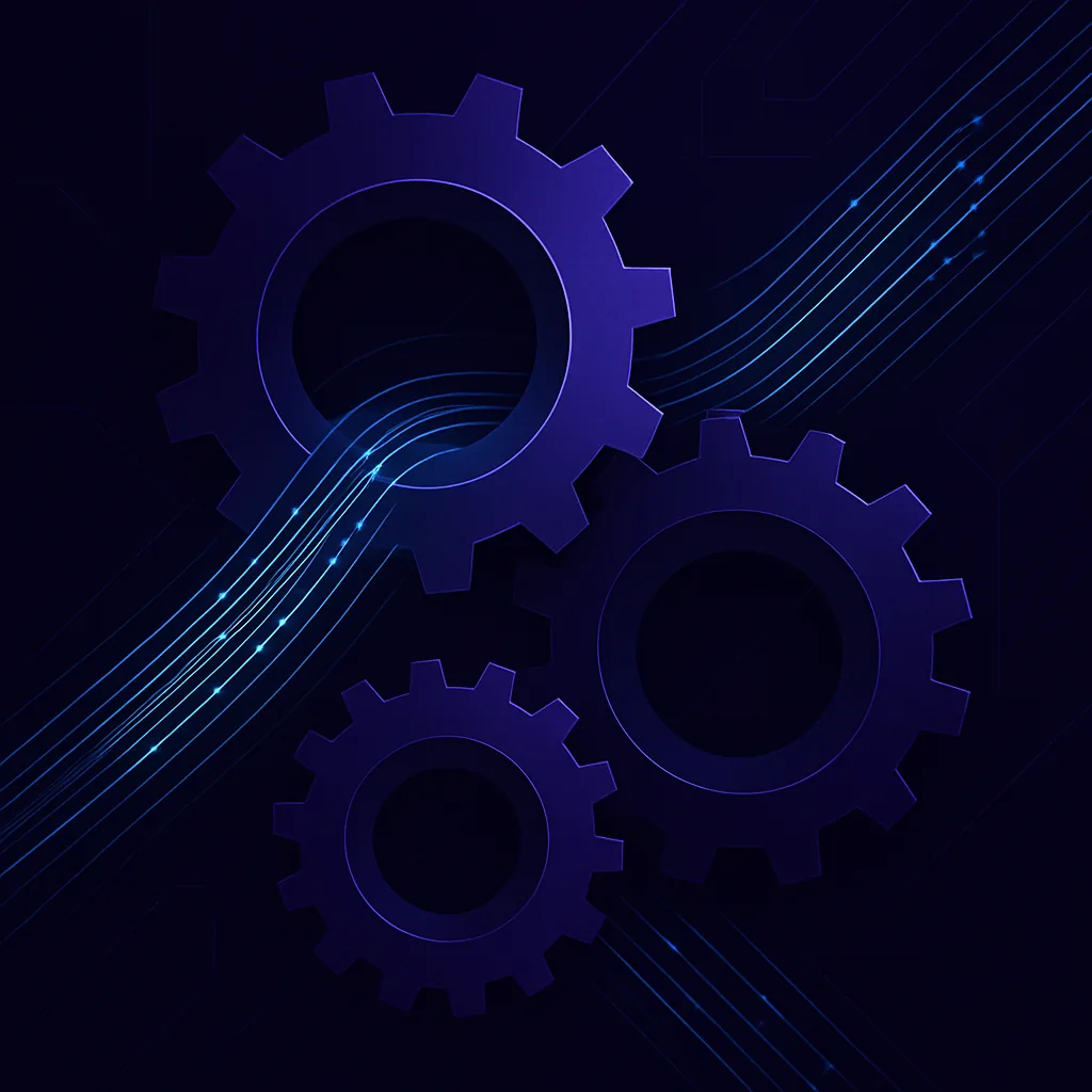Abstract gears interlocking with data streams flowing through