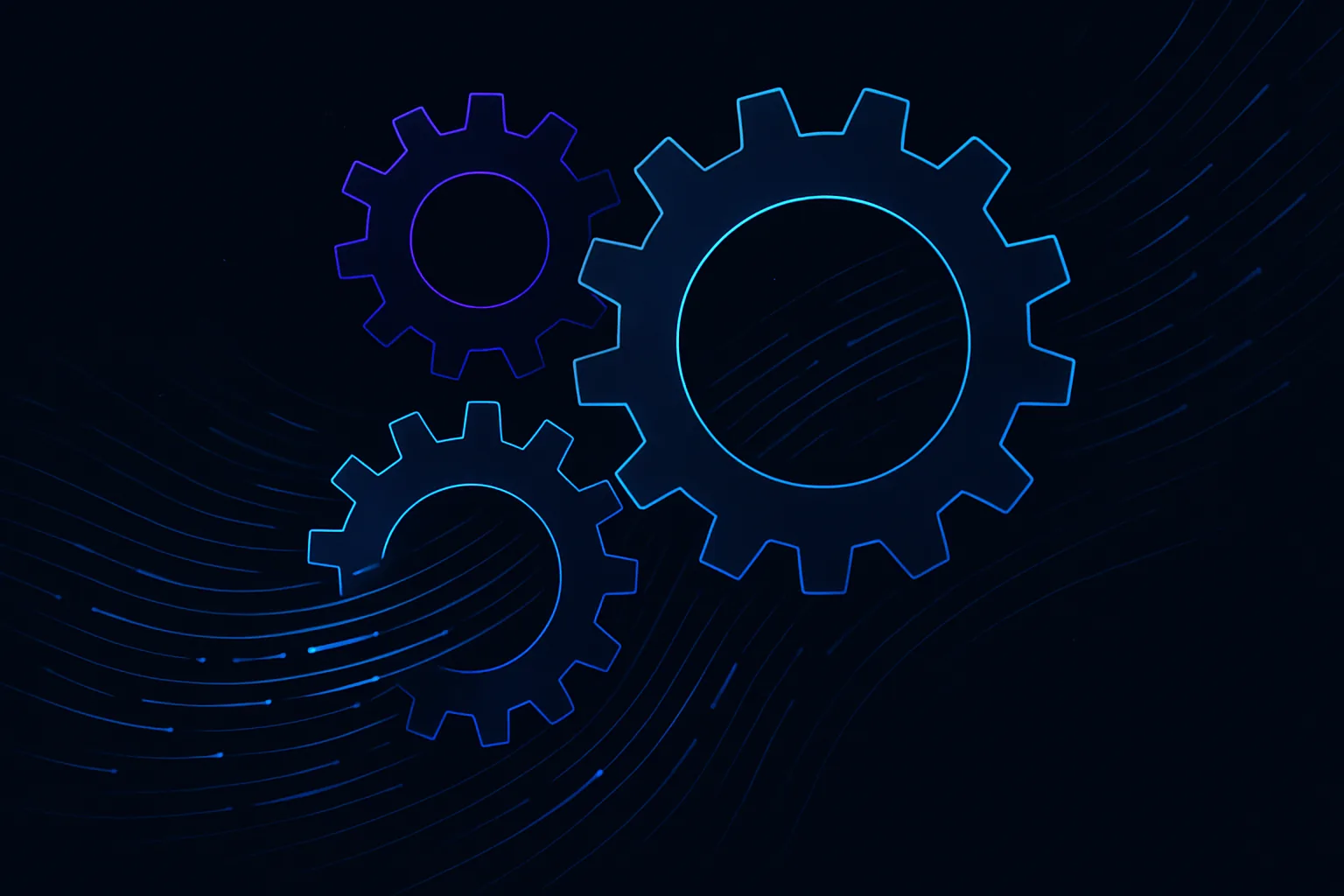Abstract gears interlocking with flowing data streams