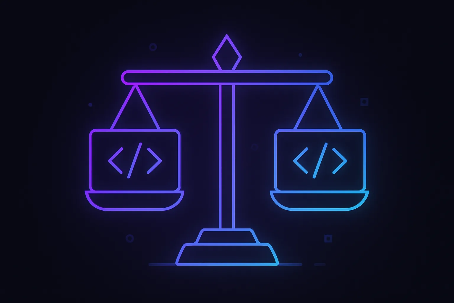 Balancing scales with code snippets on each side