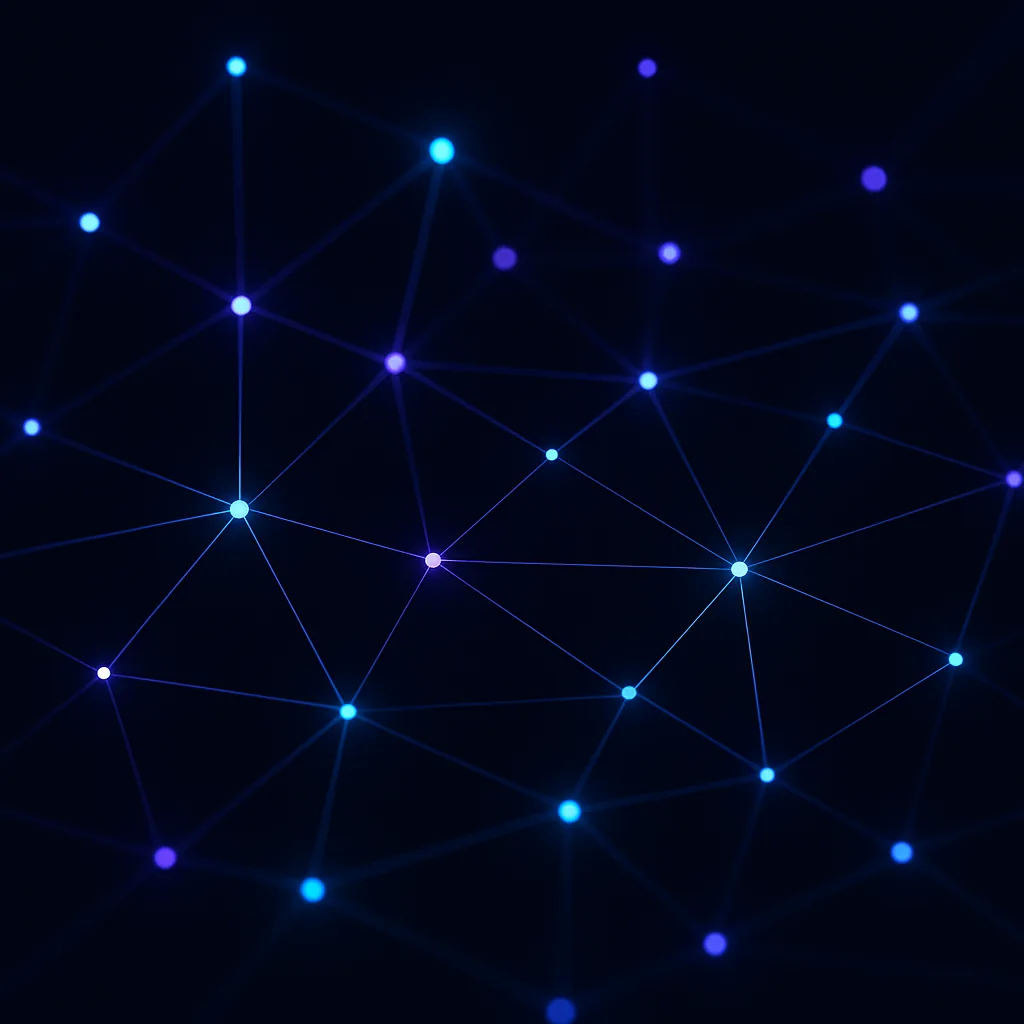 Network of nodes connected by glowing lines