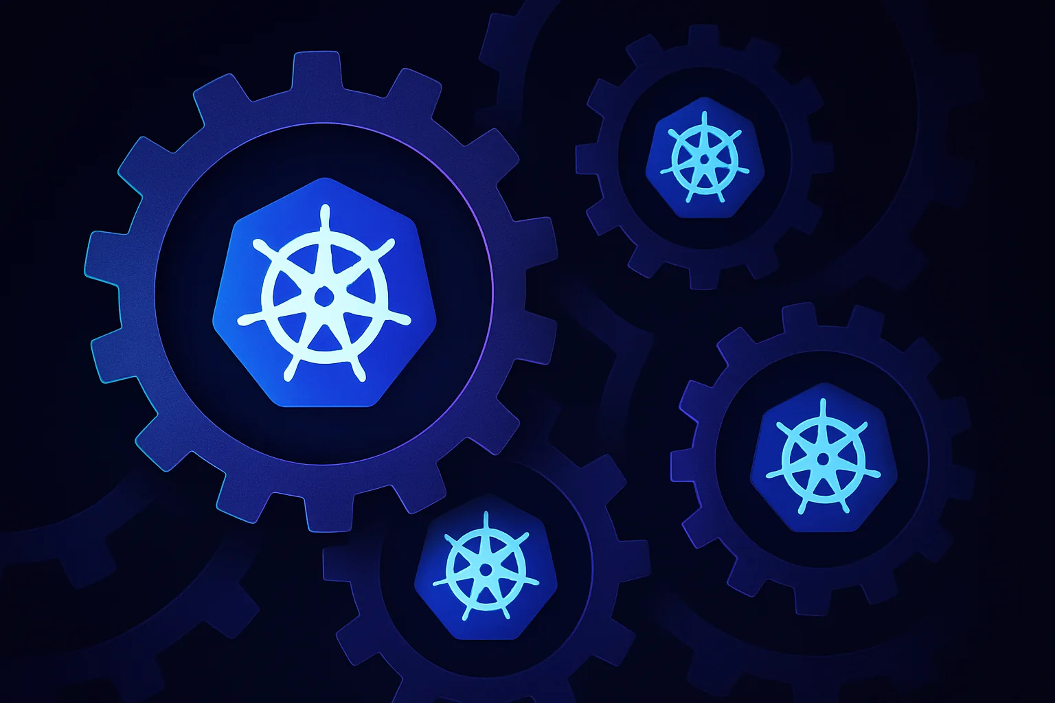 Abstract gears interlocking with Kubernetes symbols