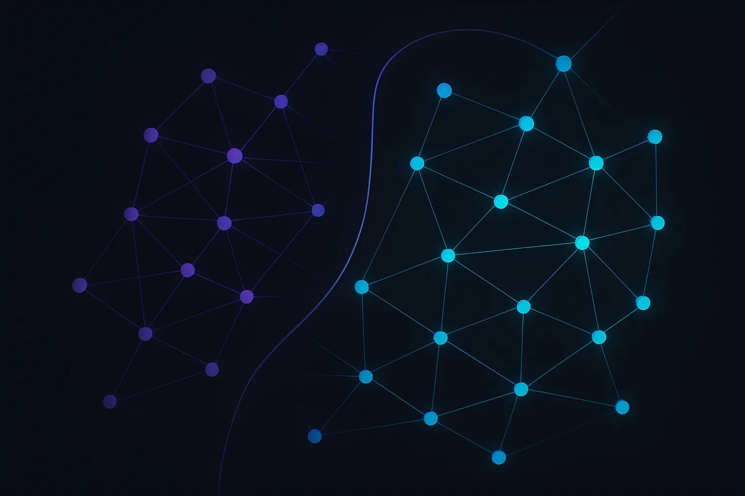 Interconnected nodes with a clear boundary separating clusters