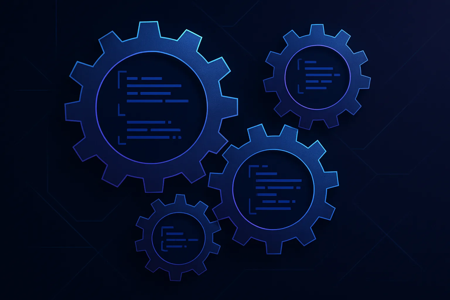 Abstract gears interlocking with code snippets