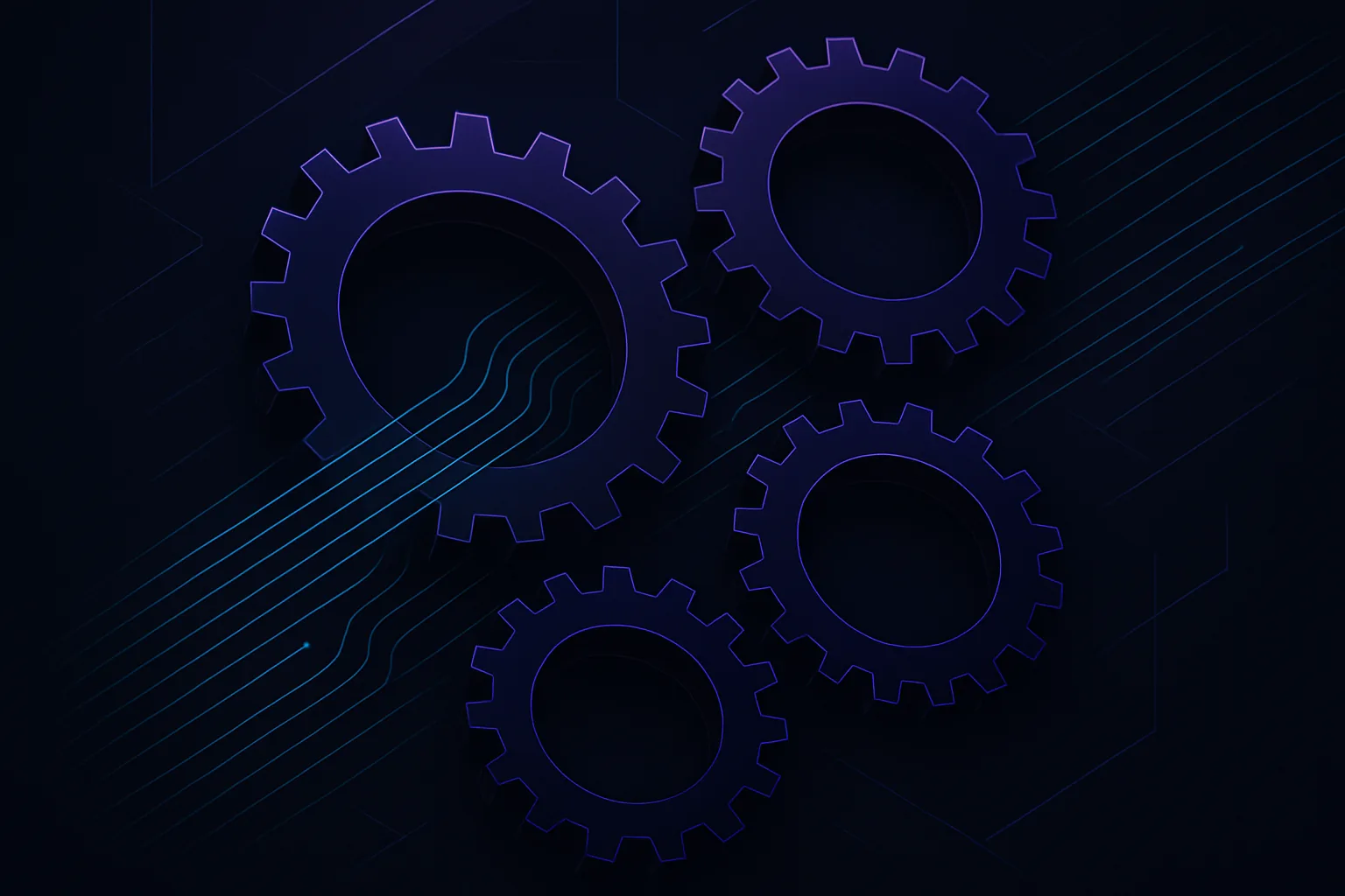 Abstract gears interlocking with data streams flowing through