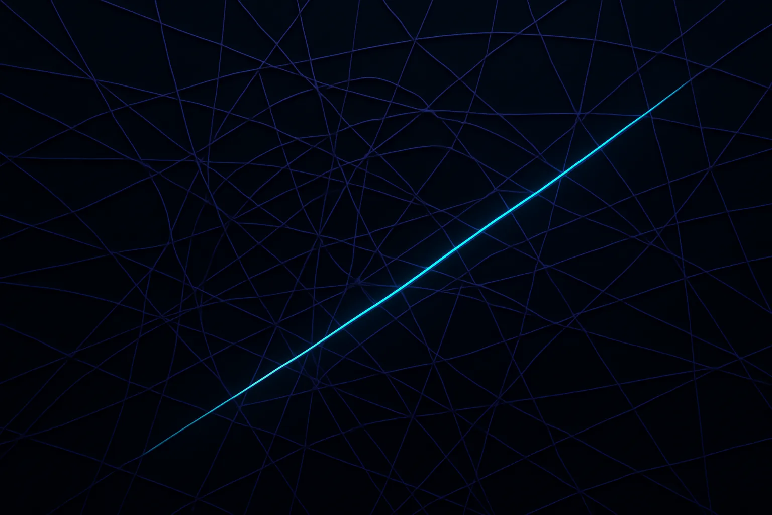 A tangled web of lines with a single clear path cutting through