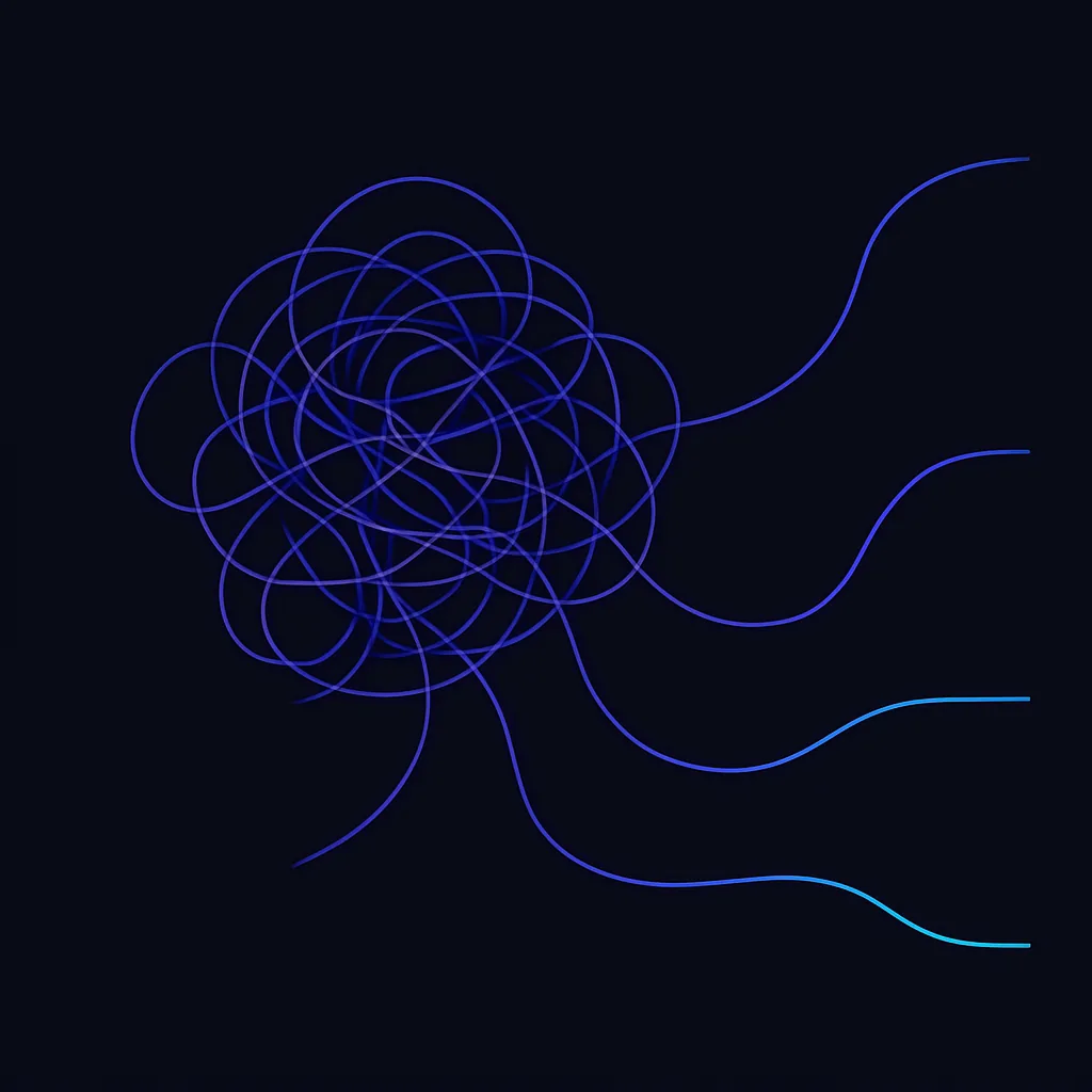 Visual metaphor of tangled threads representing common async mistakes