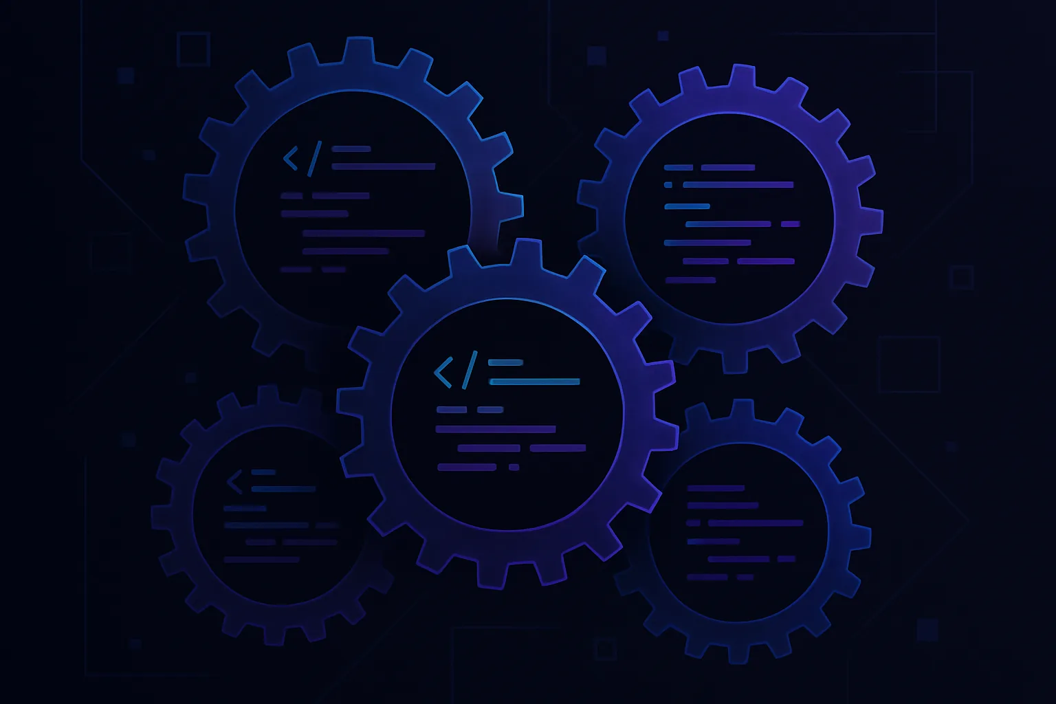 Abstract gears interlocking with code snippets