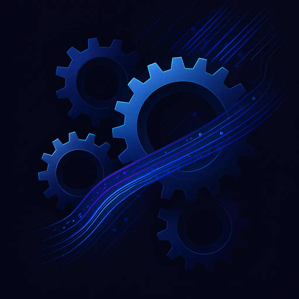 Abstract gears interlocking with data streams flowing through