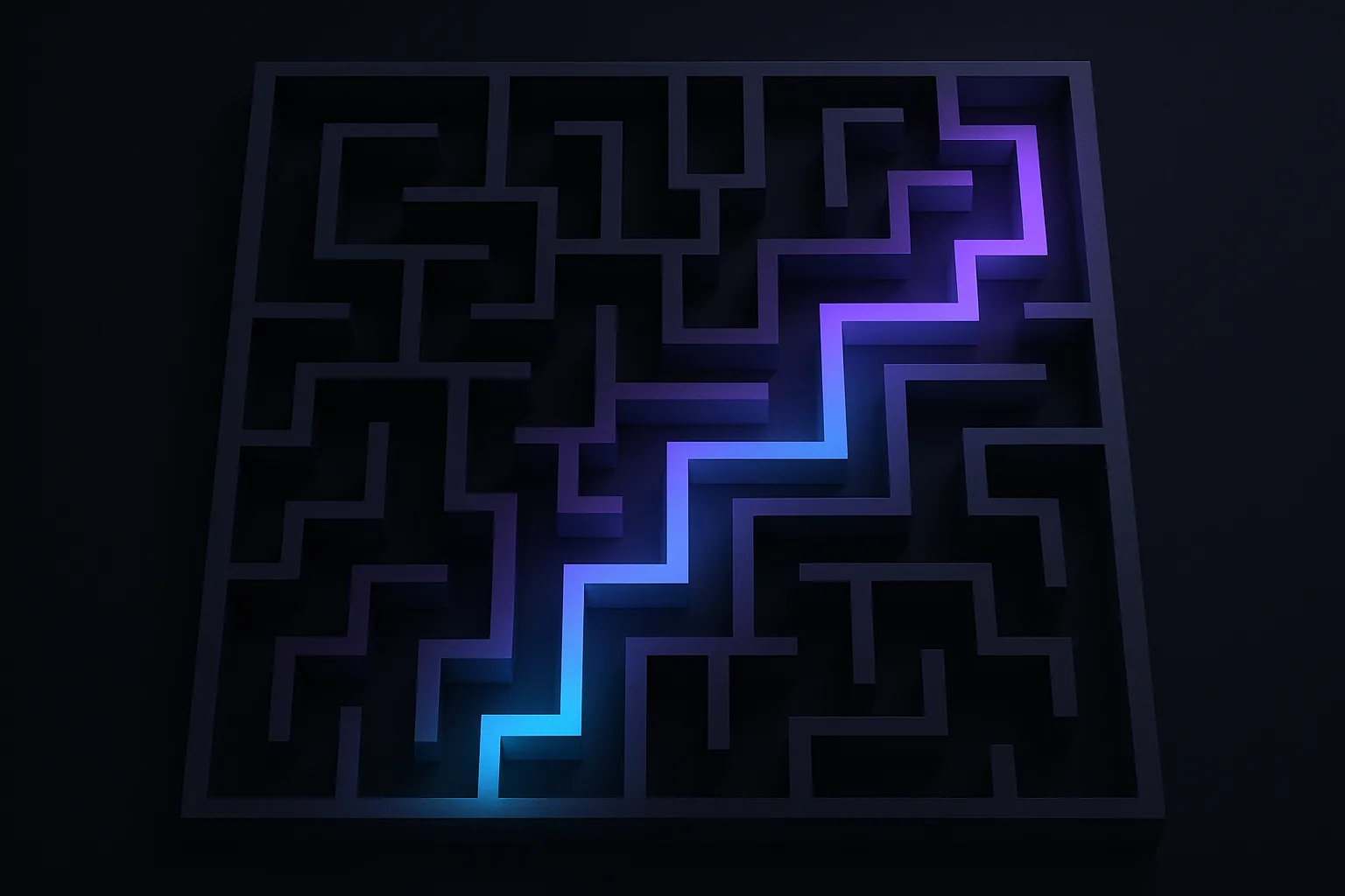 Complex maze with dead ends and a clear path